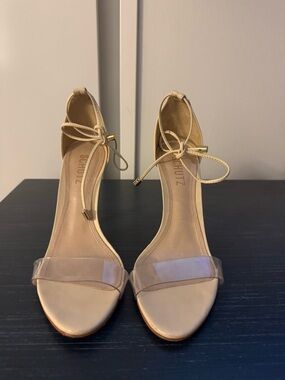 Schutz Nude Ankle-Tie Clear Strap Sandals (Josseana Sandal)